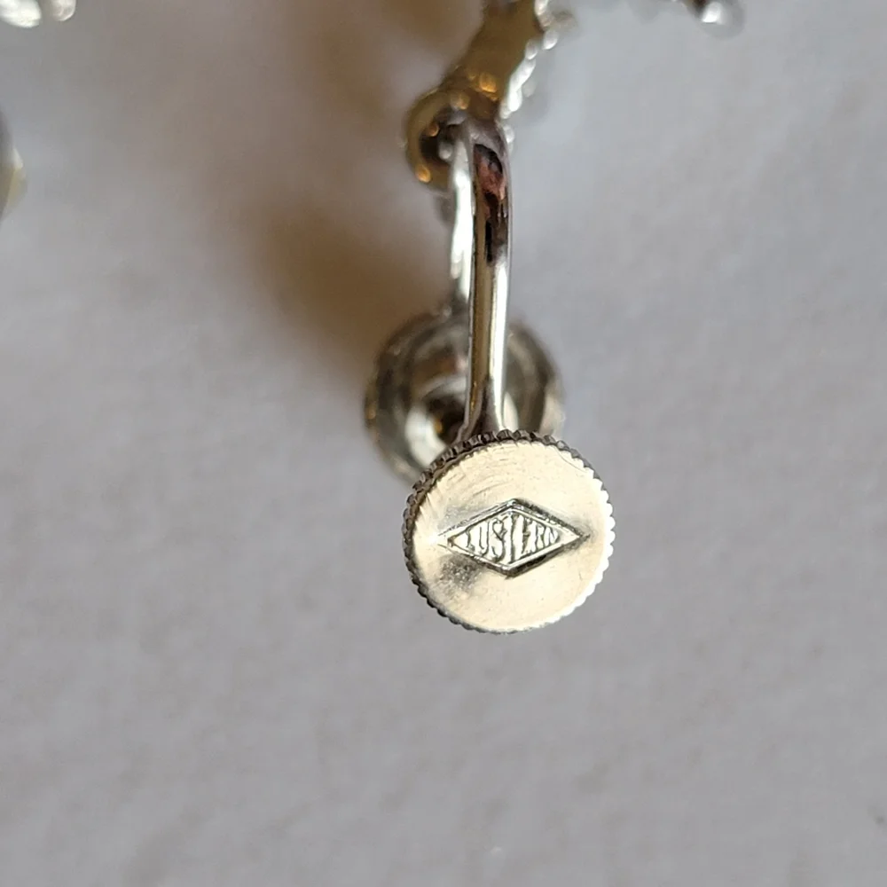 Vintage Signed Lustern Designer Earrings Screwback Rhinestone Accent
